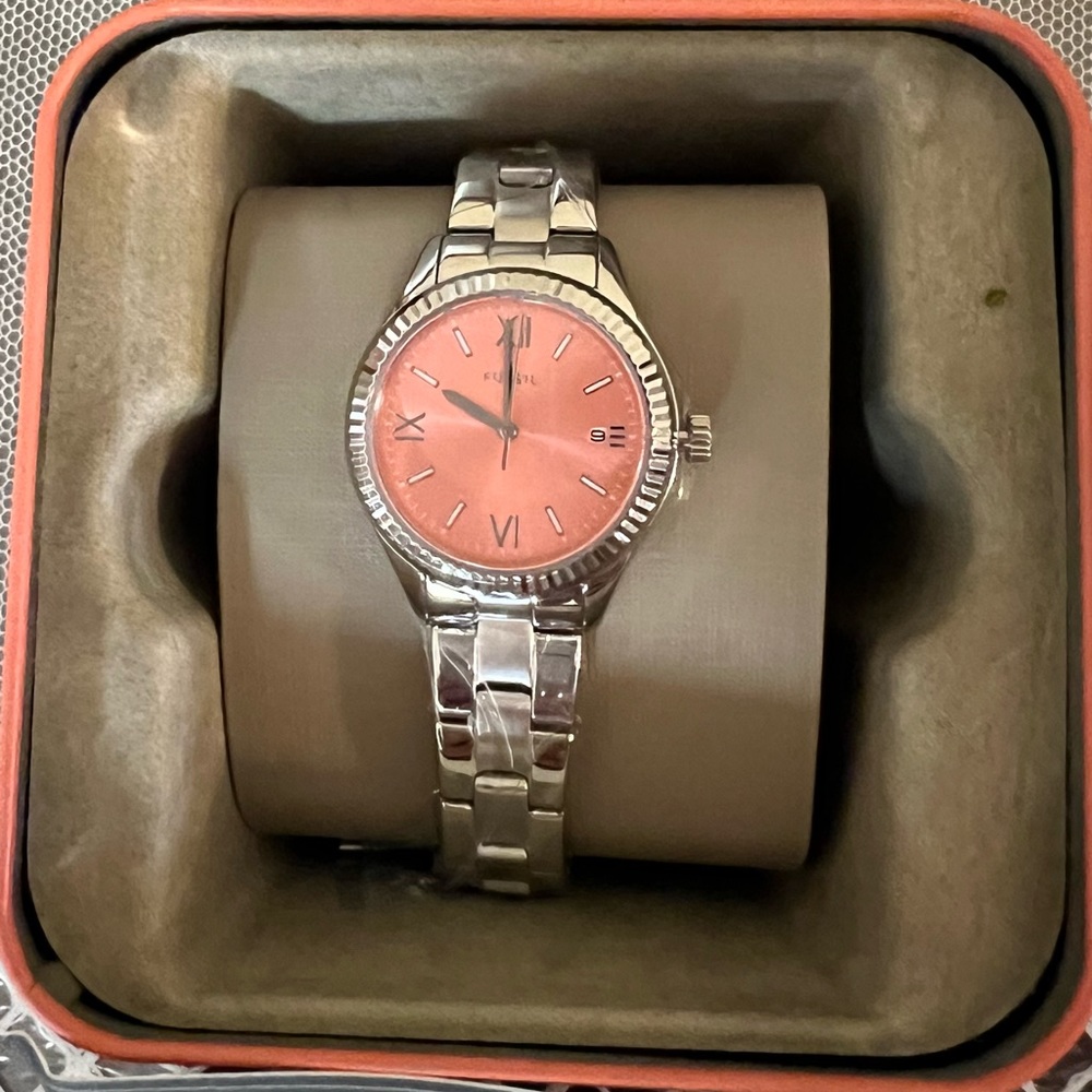 NEW AUTHENTIC FOSSIL RYE SILVER PINK BQ3805 WOMEN'S WATCH